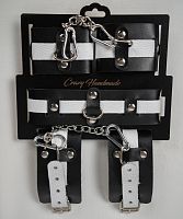 Набор фиксаторов из черной и белой натуральной кожи