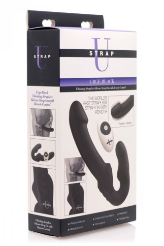 Черный безремневой страпон Urge Silicone Strap On с пультом ДУ - 24 см. фото 5