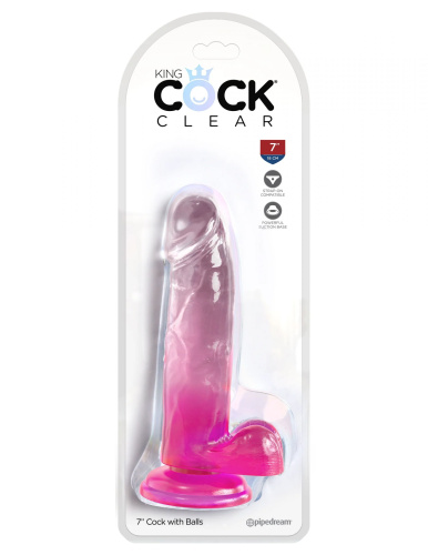 Розовый фаллоимитатор с мошонкой на присоске 7’’ Cock with Balls - 20,3 см. фото 2