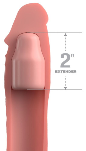 Телесная насадка-удлинитель 2 Inch Silicone X-tension with Strap - 20,3 см. фото 2