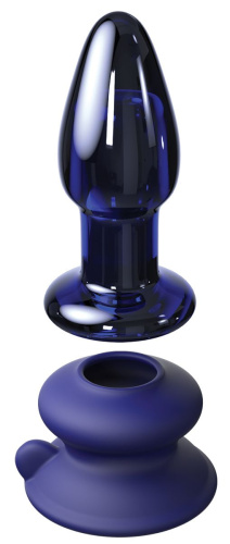 Синий конический стеклянный вибростимулятор с пультом ДУ и присоской - 10,2 см. фото 3