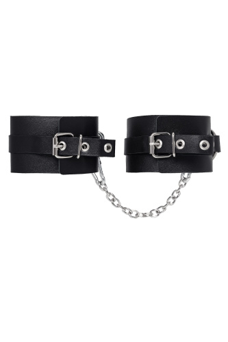 Черные оковы из толстой кожи с люверсами фото 3