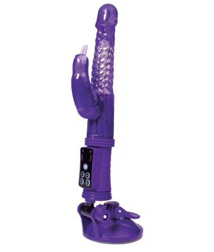 Фиолетовый вибратор с клиторальным стимулятором и крепкой присоской в основании фото 2