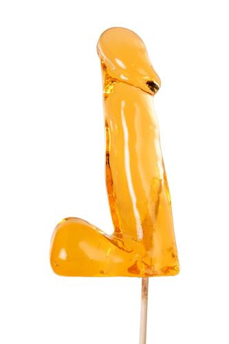Оранжевый леденец в форме пениса со вкусом аморетто фото 2