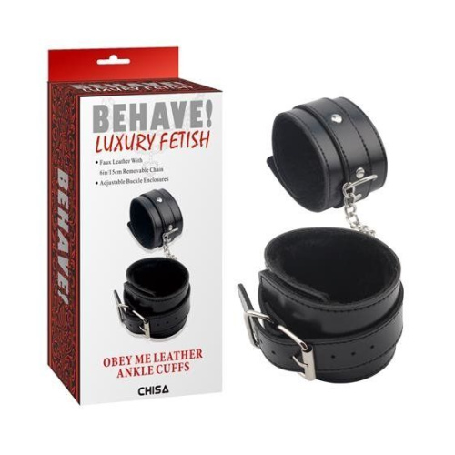 Черные оковы на ноги Obey Me Leather Ankle Cuffs фото 2