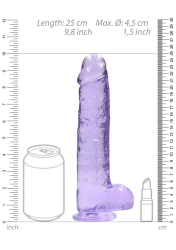 Фиолетовый фаллоимитатор Realrock Crystal Clear 9 inch - 25 см. фото 3