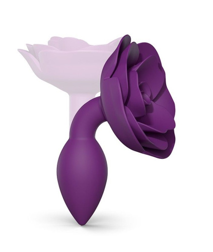 Фиолетовая анальная пробка с ограничителем-розой Open Rose Size S Butt Plug фото 4