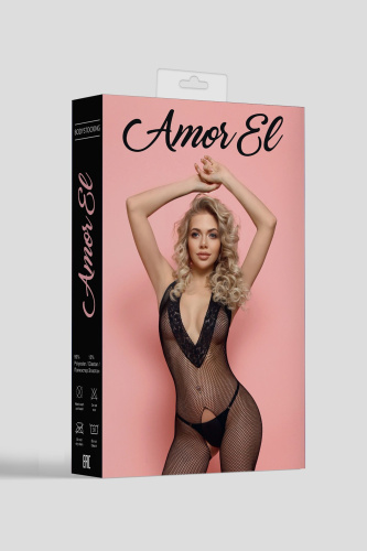 Пикантный боди-комбинезон с V-образным ажурным воротником фото 3