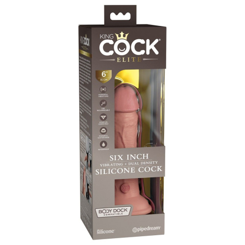 Телесный вибратор-реалистик на присоске 6  Vibrating Silicone Dual Density Cock - 17,8 см. фото 2