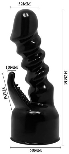 Чёрная насадка на вибромассажёр для клиторально-вагинального массажа фото 7