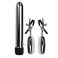 Набор из вибратора и вибростимуляторов для груди Turbo NippleClamps