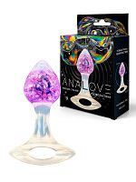 Сиреневатая анальная пробка с ручкой - 8,5 см.