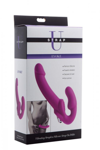 Ярко-розовый безремневой вибрострапон Evoke Vibrating Strapless Silicone Strap-on Dildo фото 3