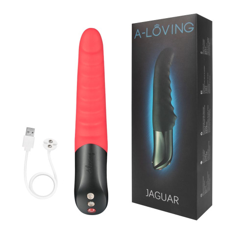 Красный вибромассажер JAGUAR с 10 режимами вибрации - 23,7 см. фото 2