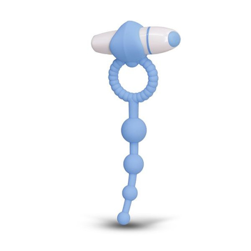 Голубое эрекционное виброкольцо PLAY CANDI BLOW POP с анальной цепочкой