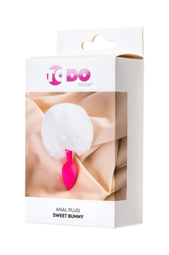 Розовая анальная втулка Sweet bunny с белым пушистым хвостиком фото 8
