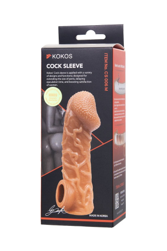 Телесная закрытая насадка с венками Cock Sleeve 006 Size M - 15,6 см. фото 5