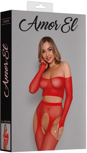 Эффектный сетчатый комплект: топ с рукавами и чулки на поясе фото 5