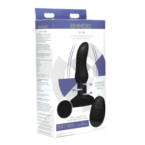 Черная анальная вибропробка с пультом ДУ Curved Rimming Plug Slim M - 13,9 см. фото 4
