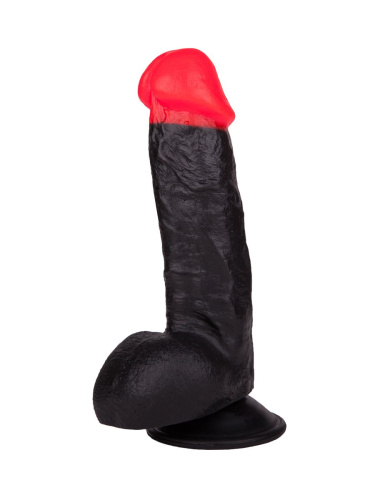 Чёрный фаллоимитатор с красной головкой - 17 см. фото 2