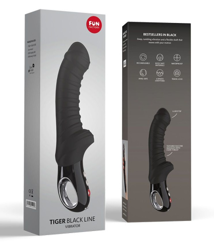 Черный вибратор с рёбрышками Tiger Black Line - 22,3 см. фото 4