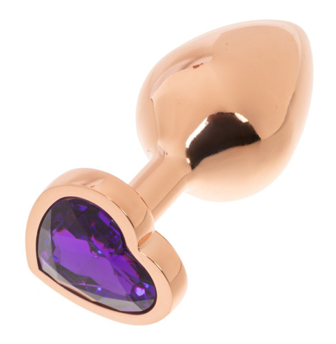 Золотистая анальная пробка OYO с фиолетовым кристаллом-сердцем - 7,3 см. фото 2