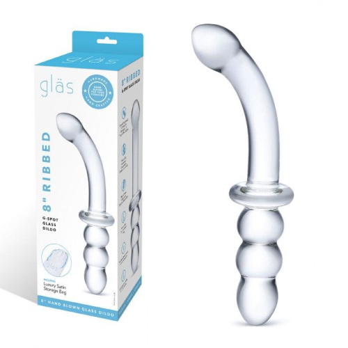 Прозрачный ребристый двусторонний стимулятор Ribbed G-Spot - 20 см. фото 2