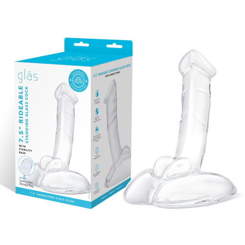 Стеклянный фаллоимитатор на подставке 7,5’’ Rideable Standing Glass Cock With Stability Base - 19 см. фото 2