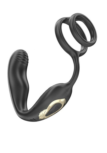 Черная анальная пробка с вращением и эрекционными кольцами фото 2