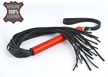 Черная кожаная плеть MIX с красной рукоятью - 47 см.