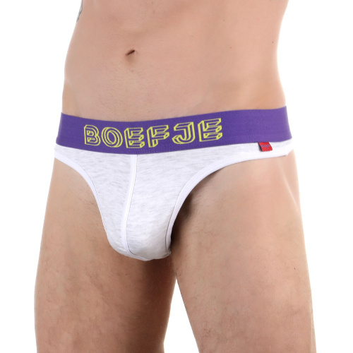 Светло-серые меланжевые трусы-тонги с брендированной резинкой Светло-серые меланжевые трусы-тонги с брендированной резинкой