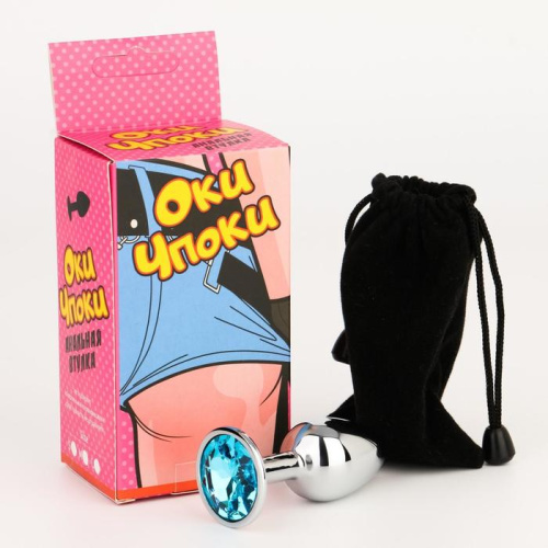 Серебристая анальная втулочка с голубым кристаллом - 7 см. фото 3