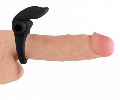 Черное эрекционное виброкольцо Bunny Silicone Cockring With Stimulating Ears фото 3