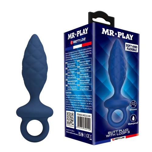 Синяя анальная пробка с кольцом Butt Plug with Loop S - 11,5 см. фото 2