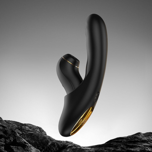 Черный вибратор с возвратно-поступательными движениями и вакуумом Fatima - 19,2 см. фото 4