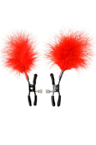 Зажимы для сосков с красным пухом Theatre фото 5 Зажимы для сосков с красным пухом Theatre фото 5