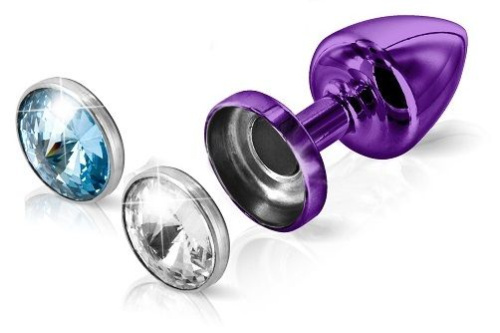 Фиолетовый анальный плаг Anni Magnet T1 Purple Cristal/blue с 2 заменяемыми кристаллами - 6 см. фото 2