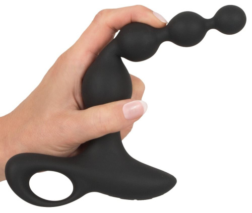 Черная анальная цепочка с вибрацией Rechargeable Anal Beads - 20 см. фото 4