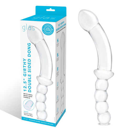 Стеклянный двусторонний фаллоимитатор 12,5’’ Girthy Double Sided Dong With Anal Bead Grip Handle - 32 см. фото 2