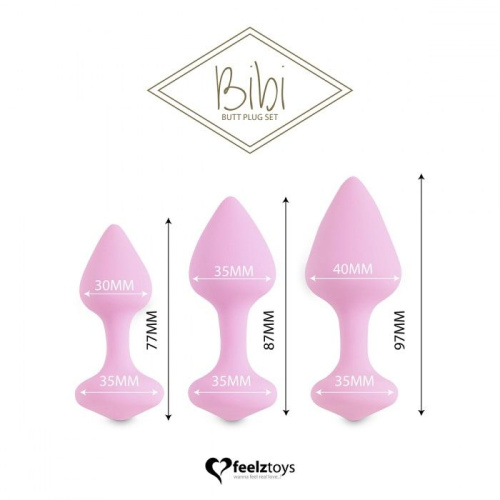 Набор из 3 нежно-розовых анальных пробок Bibi Butt Plug Set фото 2