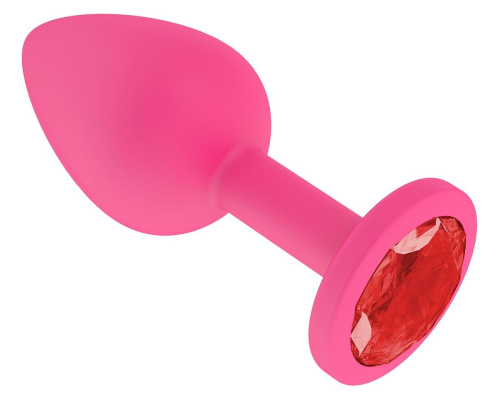 Розовая силиконовая анальная втулка с красным кристаллом - 7,3 см. фото 2 Розовая силиконовая анальная втулка с красным кристаллом - 7,3 см. фото 2