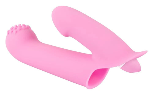 Нежно-розовая двойная вибронасадка на палец Vibrating Finger Extension - 17 см. фото 3