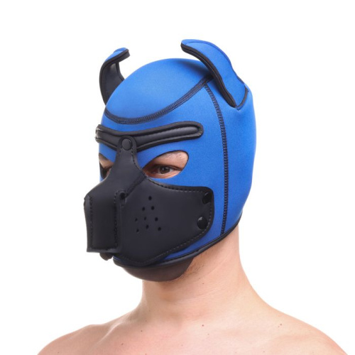 Синяя неопреновая БДСМ-маска Puppy Play фото 3