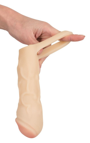 Закрытая удлиняющая насадка на пенис с подхватом мошонки Thicker & Bigger Extension - 17 см. фото 7