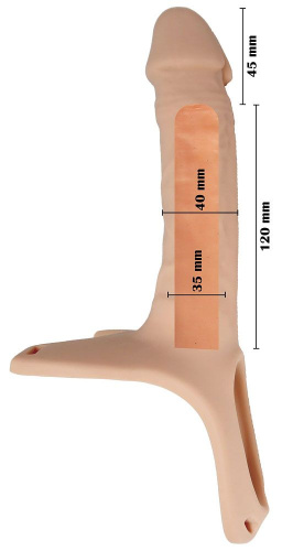 Телесный полый страпон на ремешках - 16,5 см. фото 3