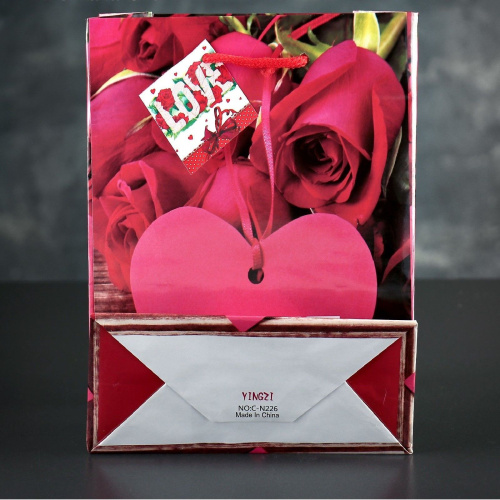 Подарочный пакет Love с розочками и сердечками - 23 х 18 см. фото 2 Подарочный пакет Love с розочками и сердечками - 23 х 18 см. фото 2