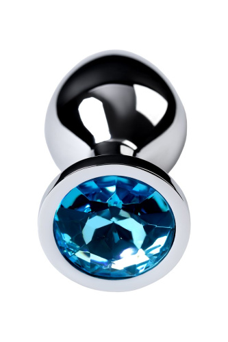 Серебристая конусовидная анальная пробка с голубым кристаллом - 8 см. фото 4