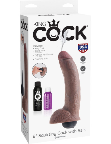Коричневый фаллоимитатор с эффектом семяизвержения Squirting Cock with Balls - 22,9 см. фото 2