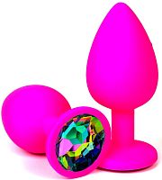 Розовая силиконовая пробка с разноцветным кристаллом - 9,5 см.