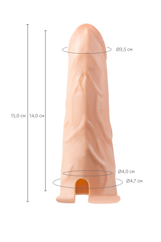 Телесный фаллопротез на черных ремнях Conall - 15 см. фото 4